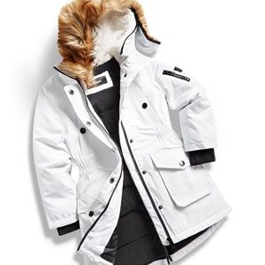 Diesel Big Girls Hooded Parka with Faux Fur Trim